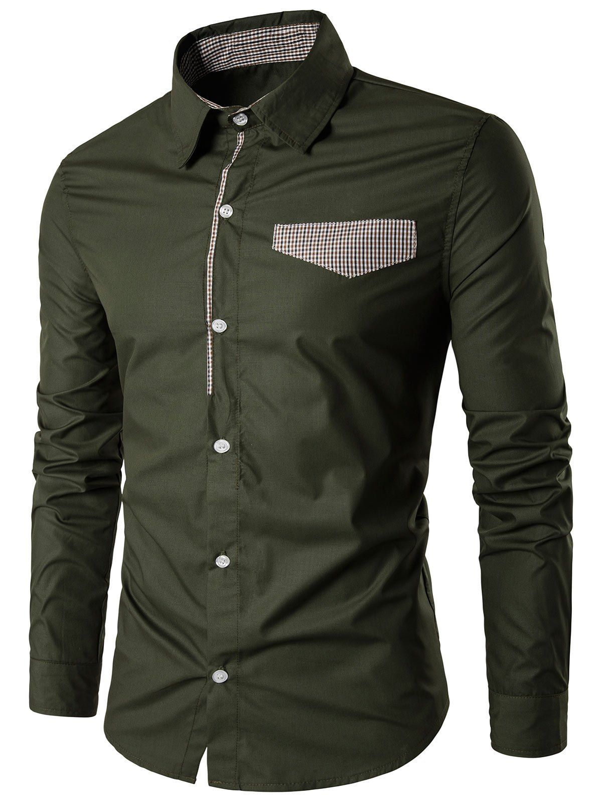 

Long Sleeve Gingham Detail Shirt, Army green