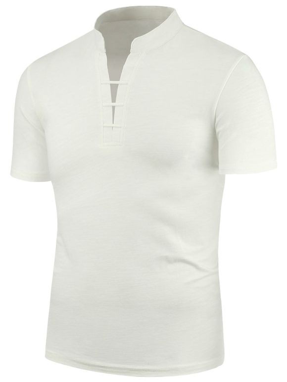 Élastique pied de col à manches courtes T-shirt - Blanc 3XL