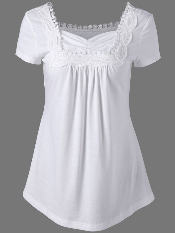 Décolleté en cœur Crochet Garniture T-shirt - Blanc M