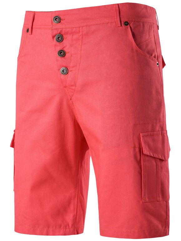Braguette boutonnée Chino Shorts avec poches - Rouge 40