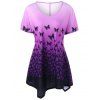 T-shirt Asymétrique Ombré à Papillon Grande Taille - Noir et Violet 4XL