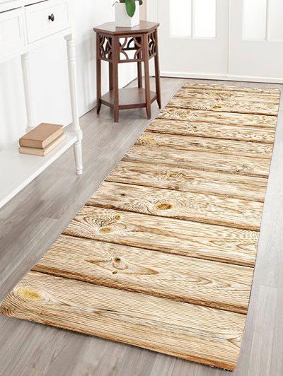 

Wood Grain Flannel Skid Resistant Rug, Light brown