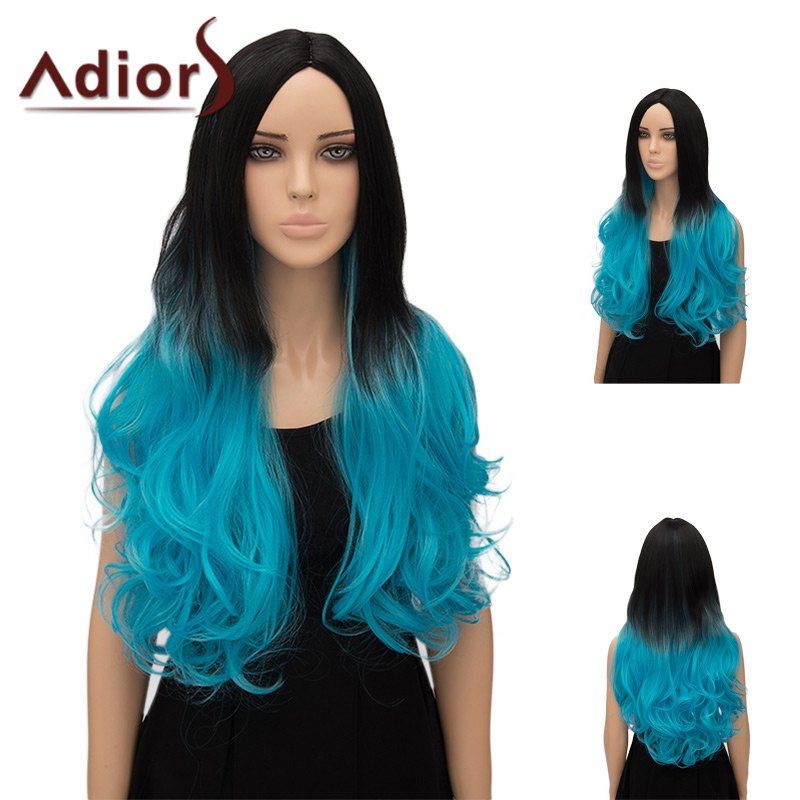

Adiors Center Part Wavy Ultra Long Ombre Cosplay Synthetic Wig, Gradual blue