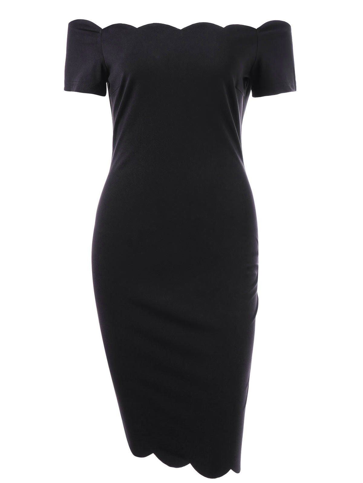 

Off The Shoulder Scalloped Sheath Dress, Black