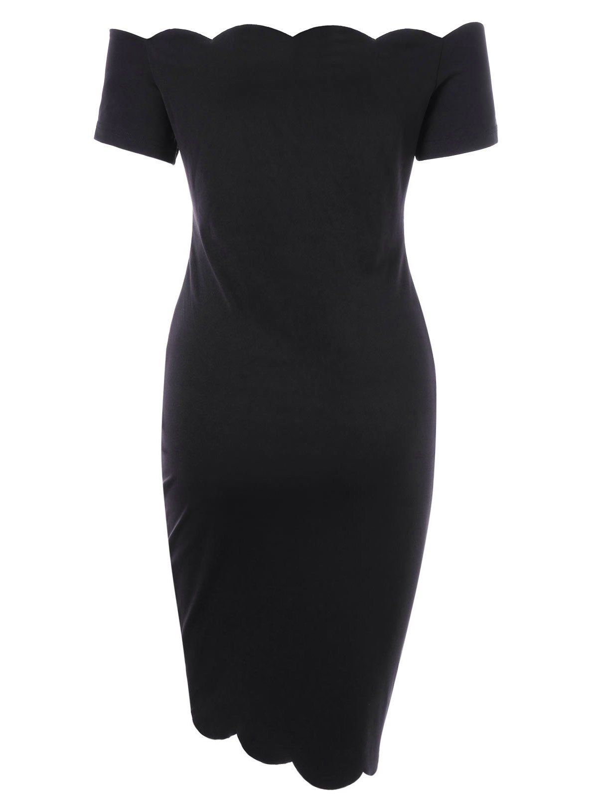 2018 Off The Shoulder Scalloped Sheath Dress BLACK M In Bodycon Dresses ...