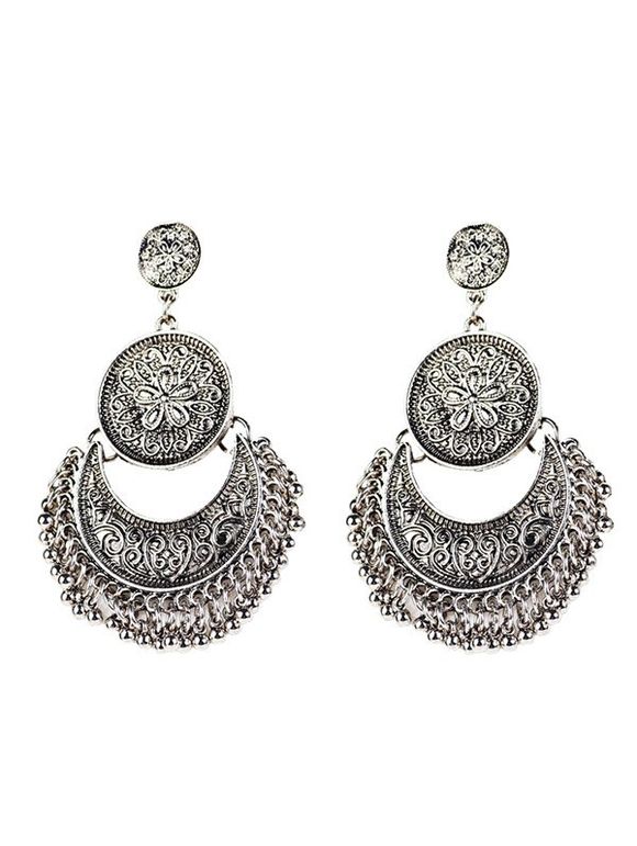 vintage Boucles d'oreilles avec pendentifs gravés en forme de fleurs et lunes ornées  de perle à style - Argent 