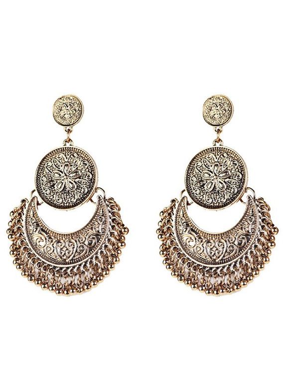 vintage Boucles d'oreilles avec pendentifs gravés en forme de fleurs et lunes ornées  de perle à style - d'or 