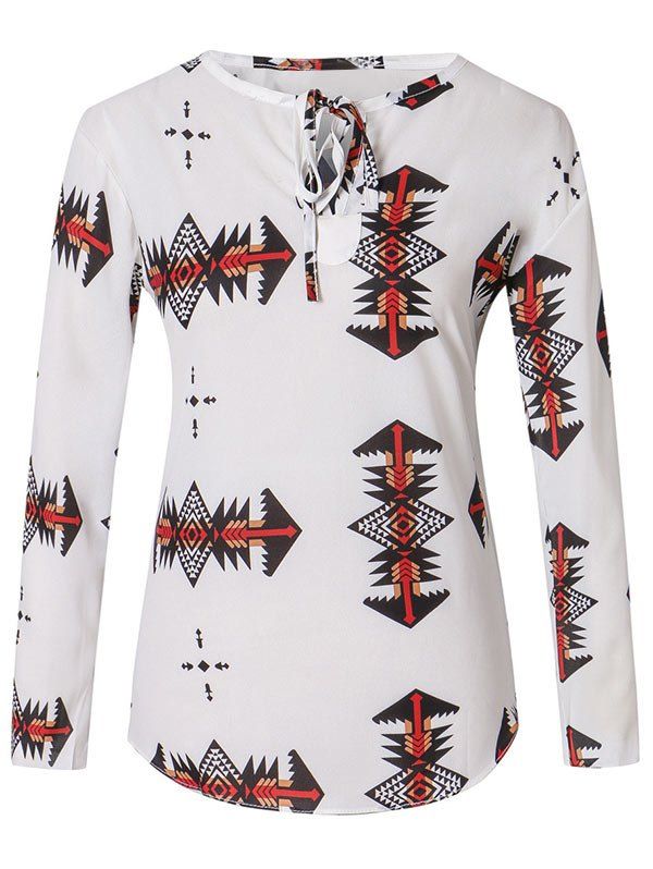 

Arrow Print Self Tie Chiffon Top, White