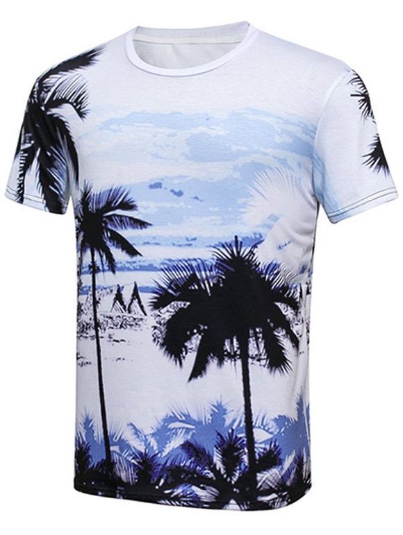 T-shirt Hawaïen à Col Rond Imprimé Palmier - multicolore 3XL