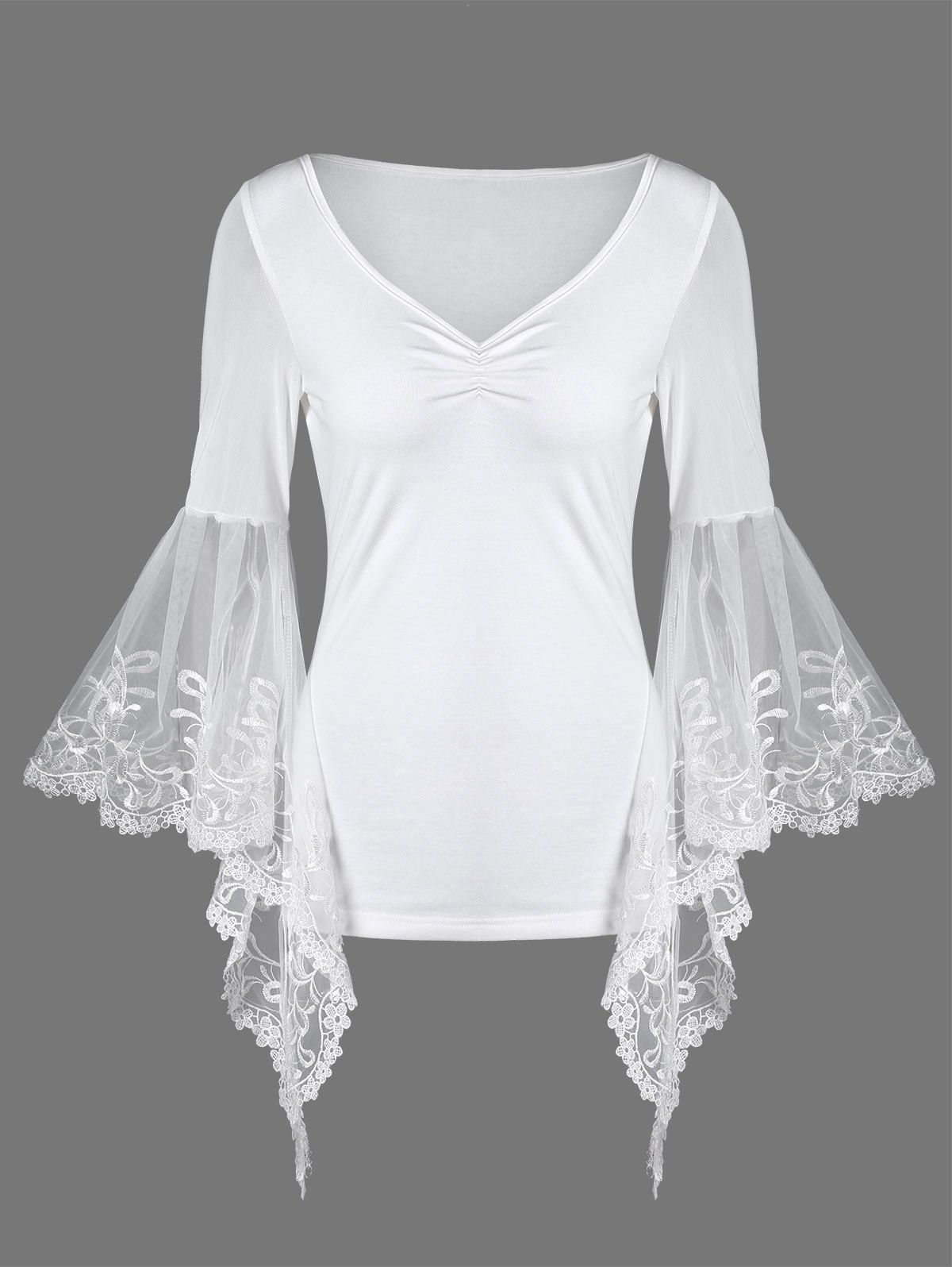 [41% OFF] 2021 Bell Sleeve Lace Panel Plus Size T-Shirt In WHITE ...
