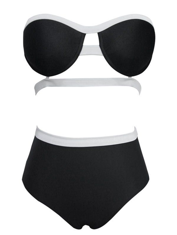 

Push Up High Waist Strappy Bandeau Bikini, Black