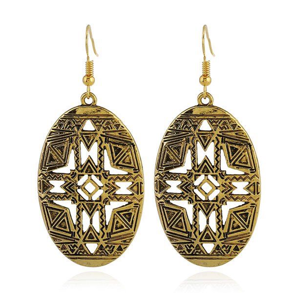 

Geometric Oval Crucifix Earrings, Golden