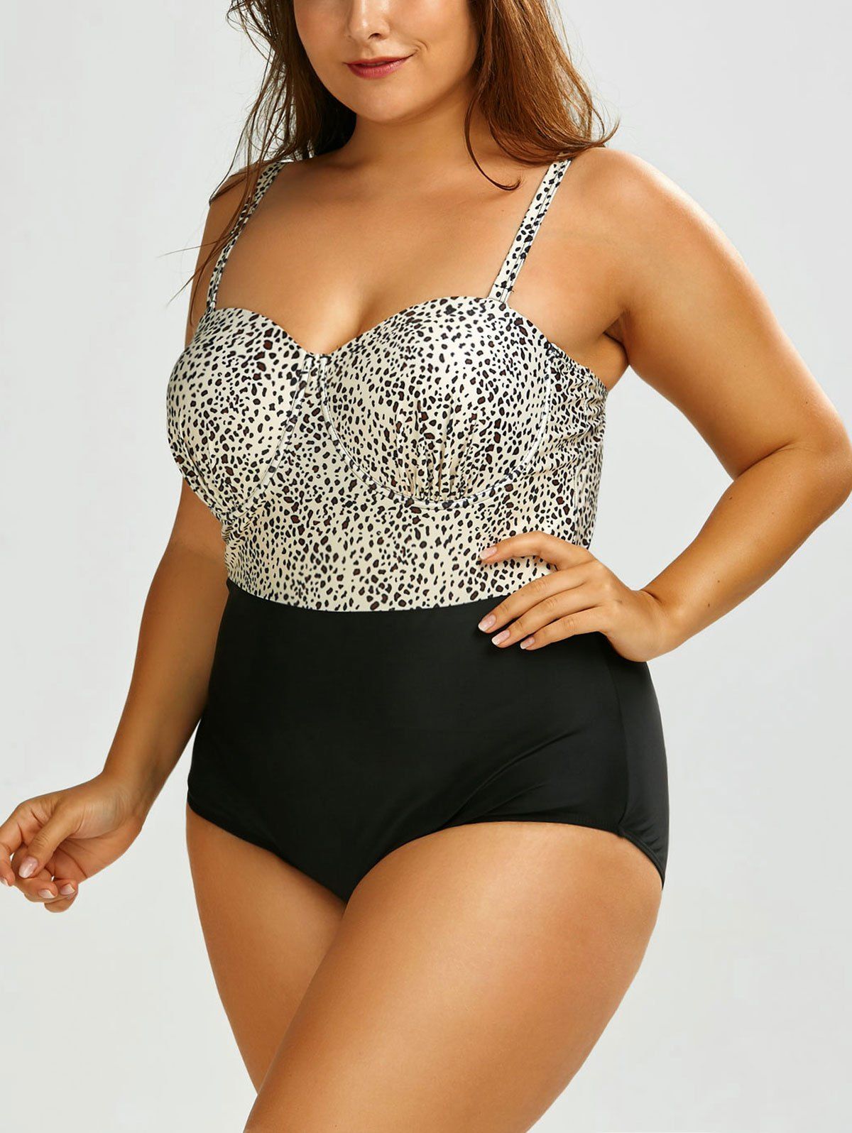 [17 Off] 2021 Plus Size Leopard Push Up Underwire Swimsuit In Black