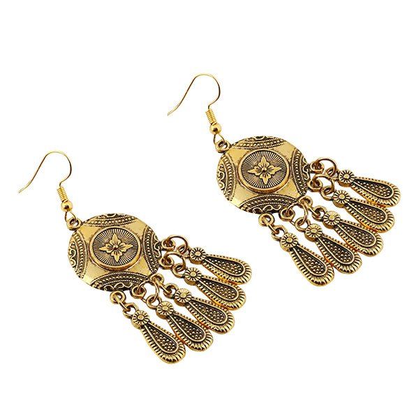

Alloy Engraved Flower Teardrop Circle Earrings, Golden
