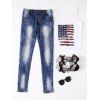 Bouton Ripped Fly Jeans Blanchis - Bleu S