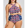 Bikini de Grande Taille Imprimé de Drapeau Patriotique Américain - Bleu 5XL