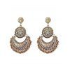 vintage Boucles d'oreilles avec pendentifs gravés en forme de fleurs et lunes ornées  de perle à style - d'or 