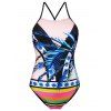 Cross Back One Piece Tropical Swimwear - multicolore XL
