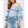 Stripe Ruffle Off The Shoulder Top - LIGHT BLUE S
