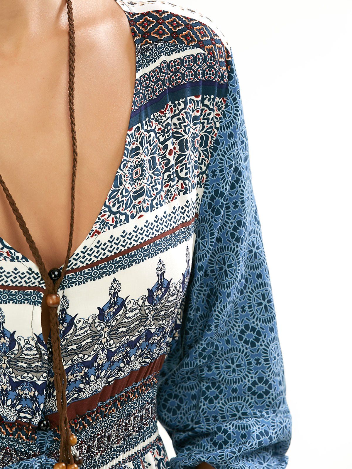 2018 Empire Waist Button Down Flowy Beach Bohemian Maxi Dress BLUE XL