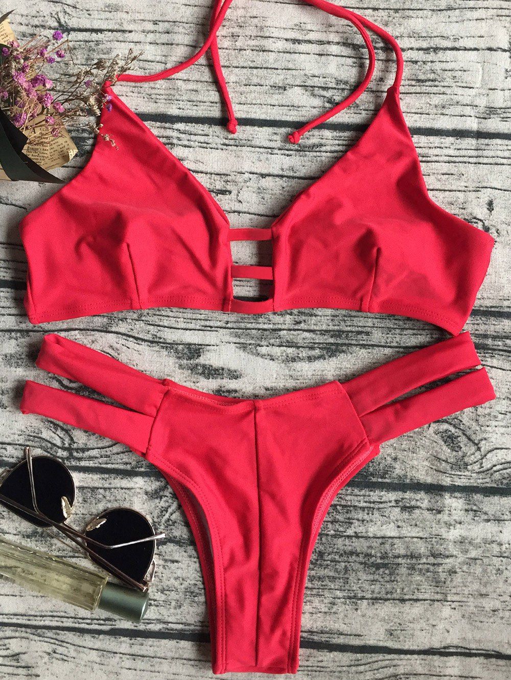 

Banded Strappy Bikini, Red