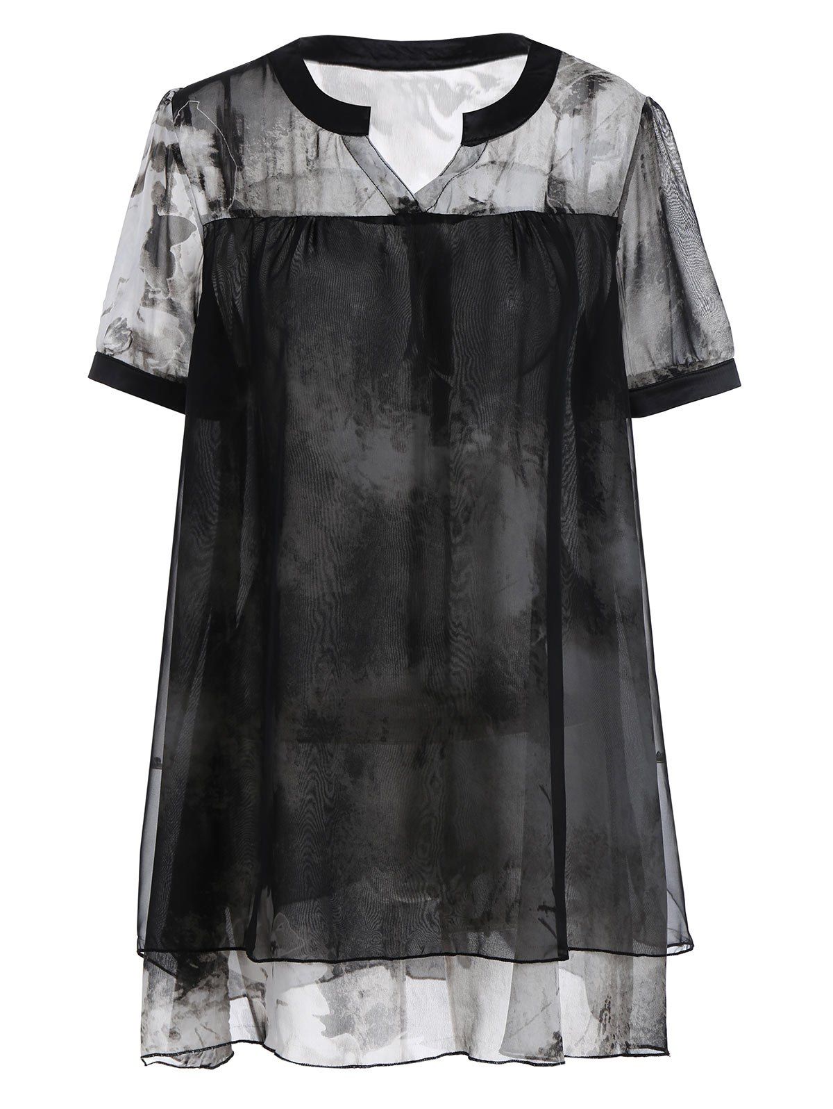 

Plus Size Layered Tie Dye Chiffon Swing Top, Black