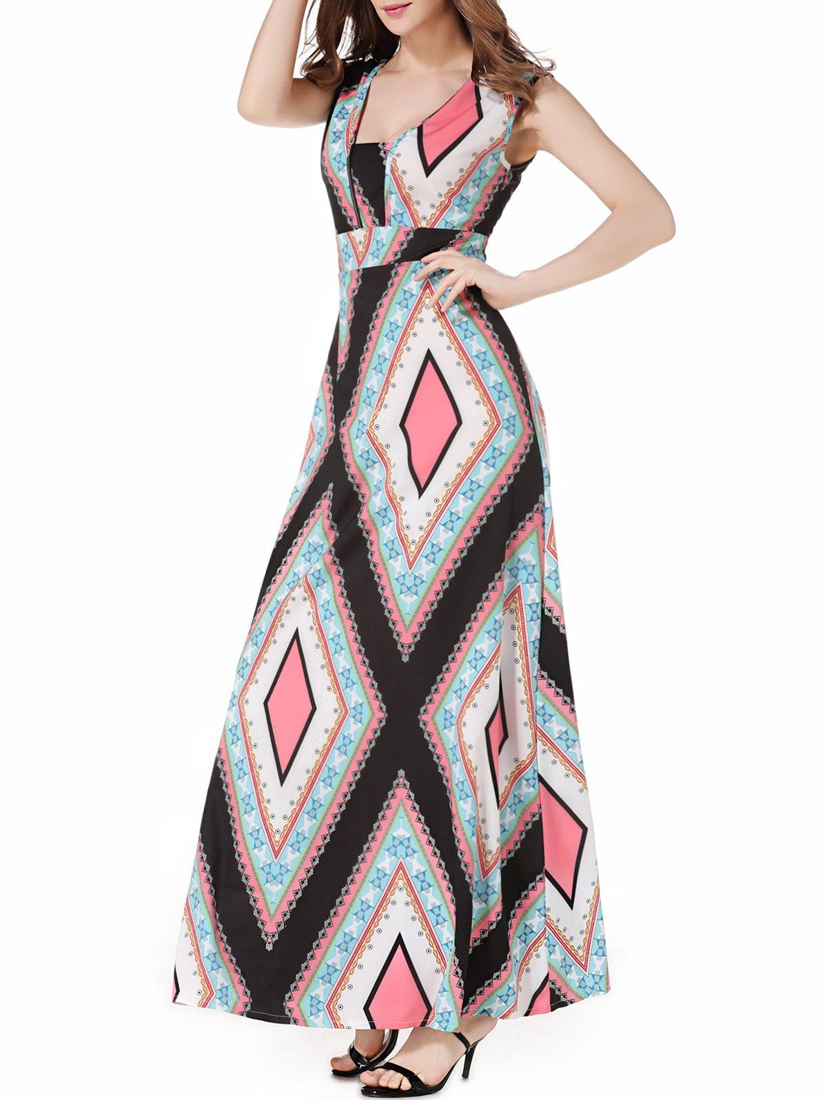 [41% OFF] 2021 V Neck Argyle Casual Summer Maxi Dress In COLORMIX ...