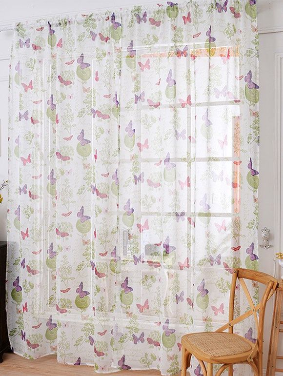 Rideau de fenêtre floral papillon transparent - coloré W40INCH*L79INCH
