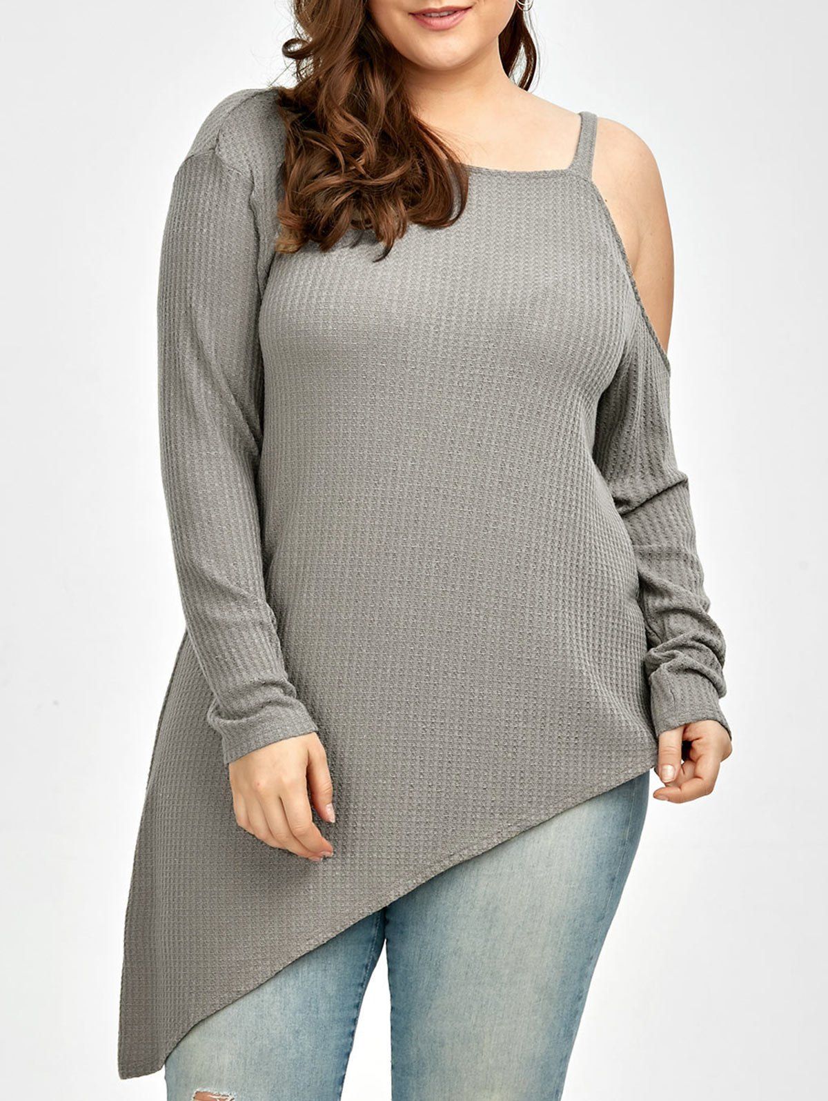 

Plus Size Cold Shoulder Asymmetric Top, Oyster