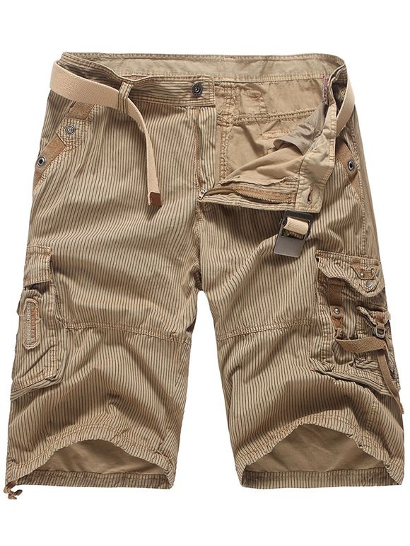 Zipper Fly Pockets Stripe Cargo Pants - Kaki 38