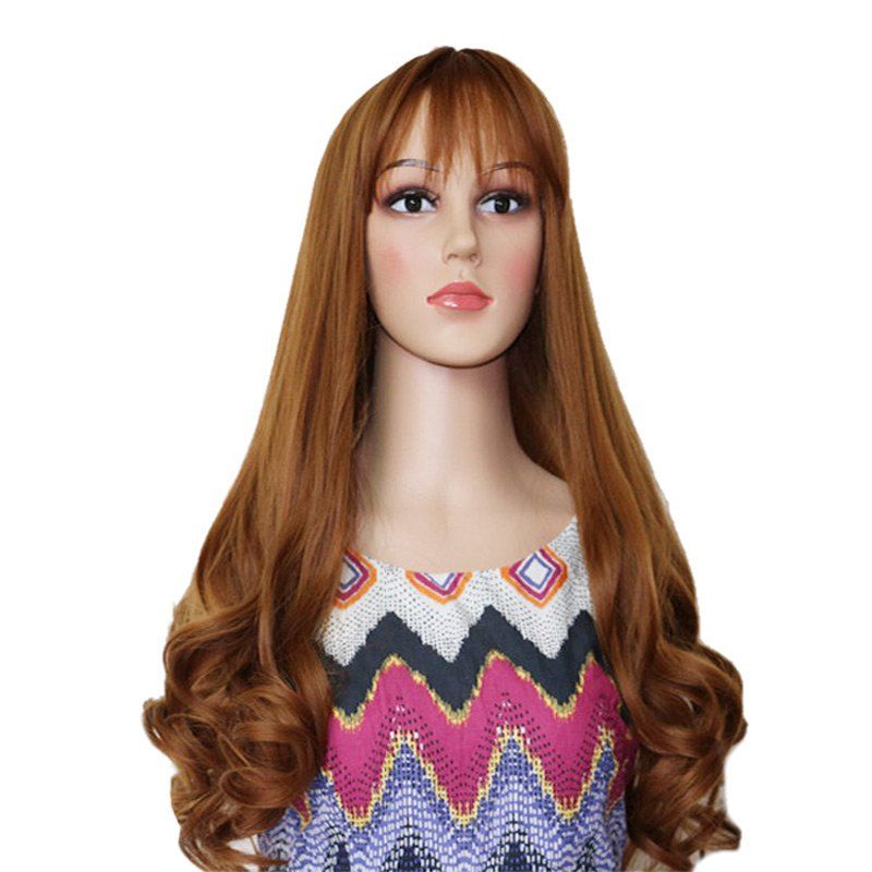 

Long Botton Wavy Neat Bang Synthetic Party Wig, Shallow flaxen