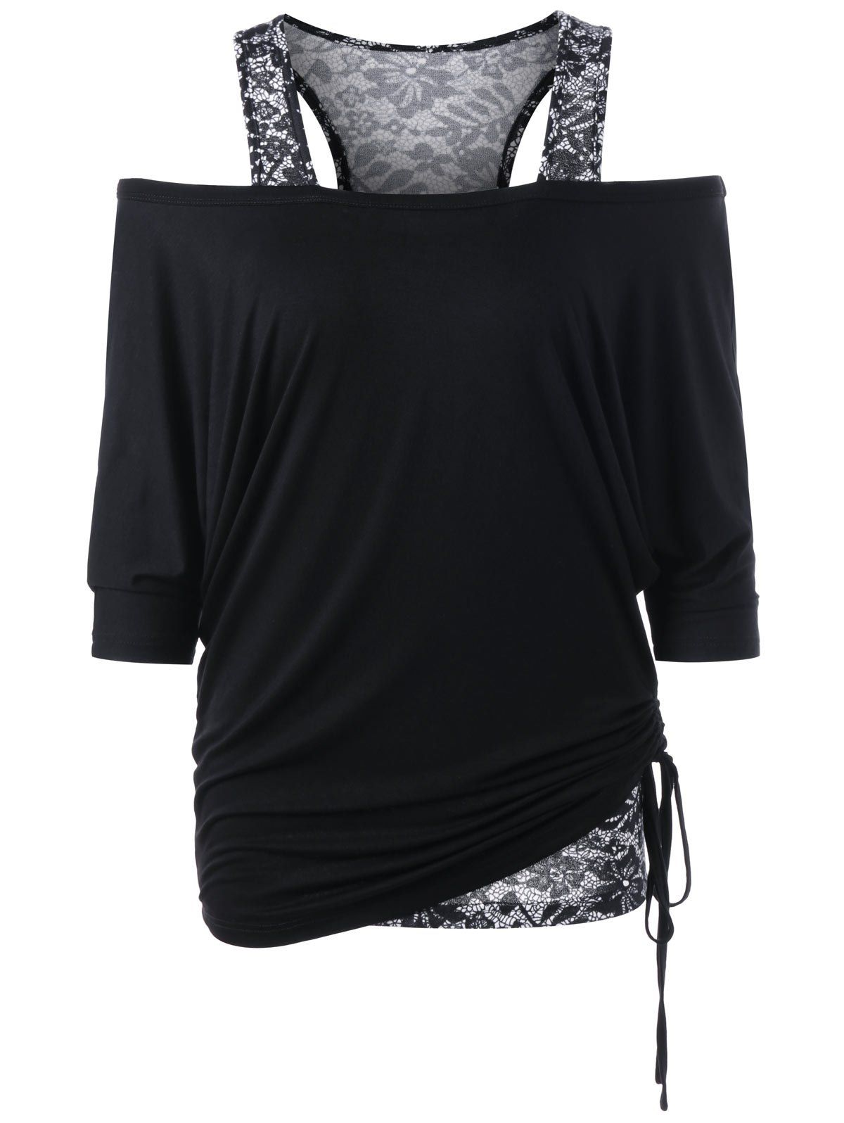 

Off The Shoulder T-Shirt with Floral Tank Top, Black