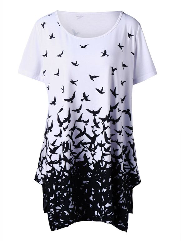 T-shirt Long Imprimé Oiseau Grande Taille - Blanc 5XL