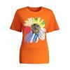 T-shirt Fleuri à Manches Courtes Grande Taille - Orange 5XL