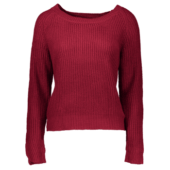 Boat Neck Loose-Fitting Ribbed Sweater, WINE RED, ONE SIZE in Sweaters ...