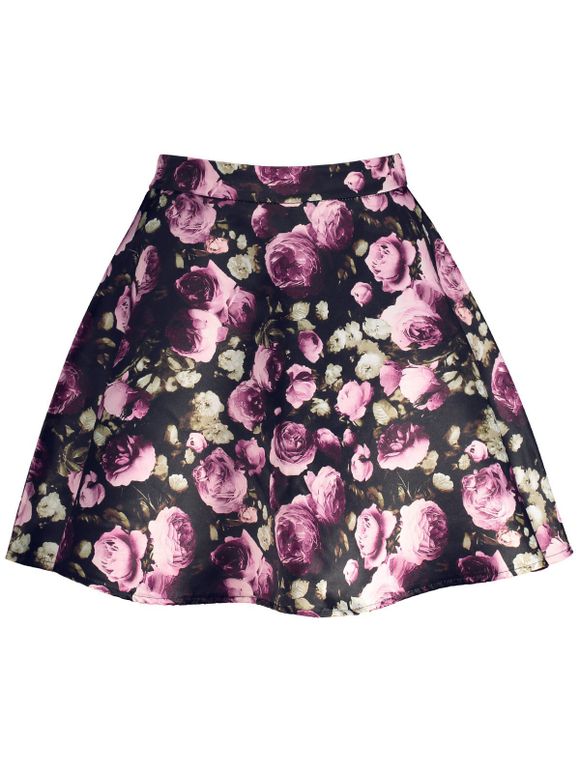 High-Waisted Floral Print Une jupe de ligne - Noir S
