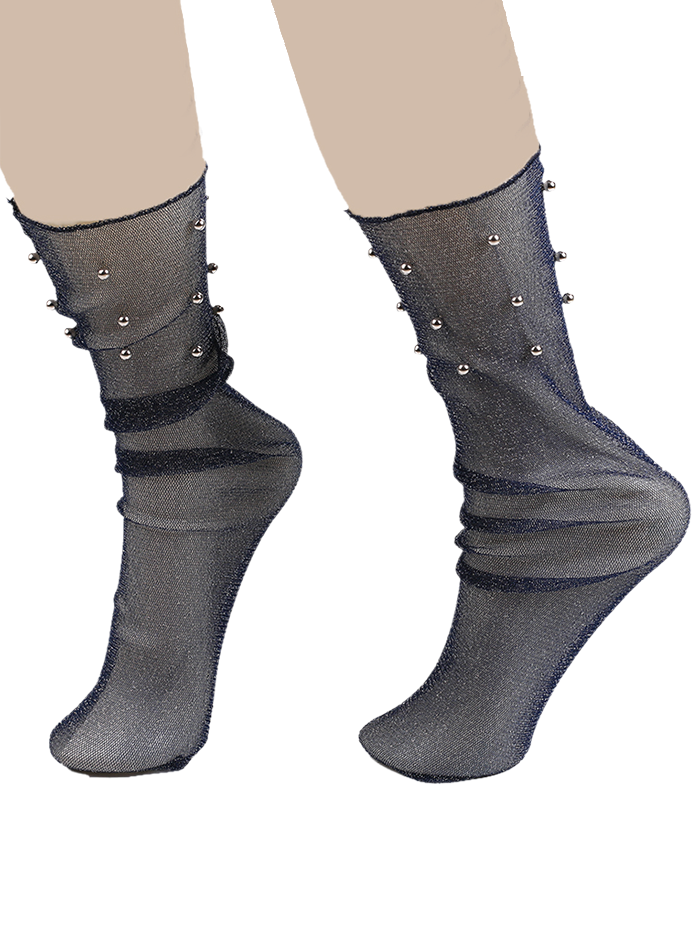 

Yarn Beaded Fishnet Crew Socks, Purplish blue