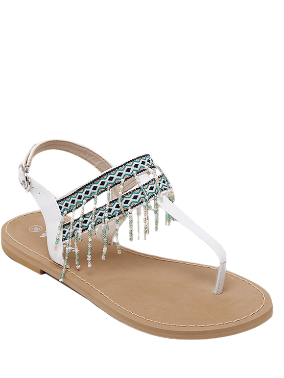 Sandales imprimées géométrique embellies perles - Blanc 39