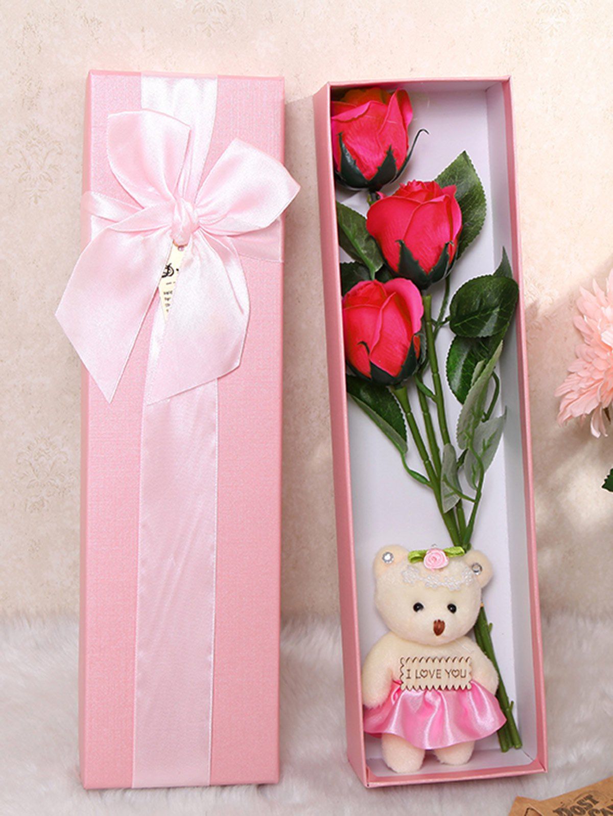 

3 Pcs Handmade Rose Soap Artificial Flowers and Bear, Tutti frutti