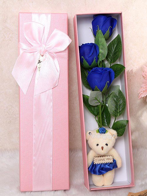 

3 Pcs Handmade Rose Soap Artificial Flowers and Bear, Royal