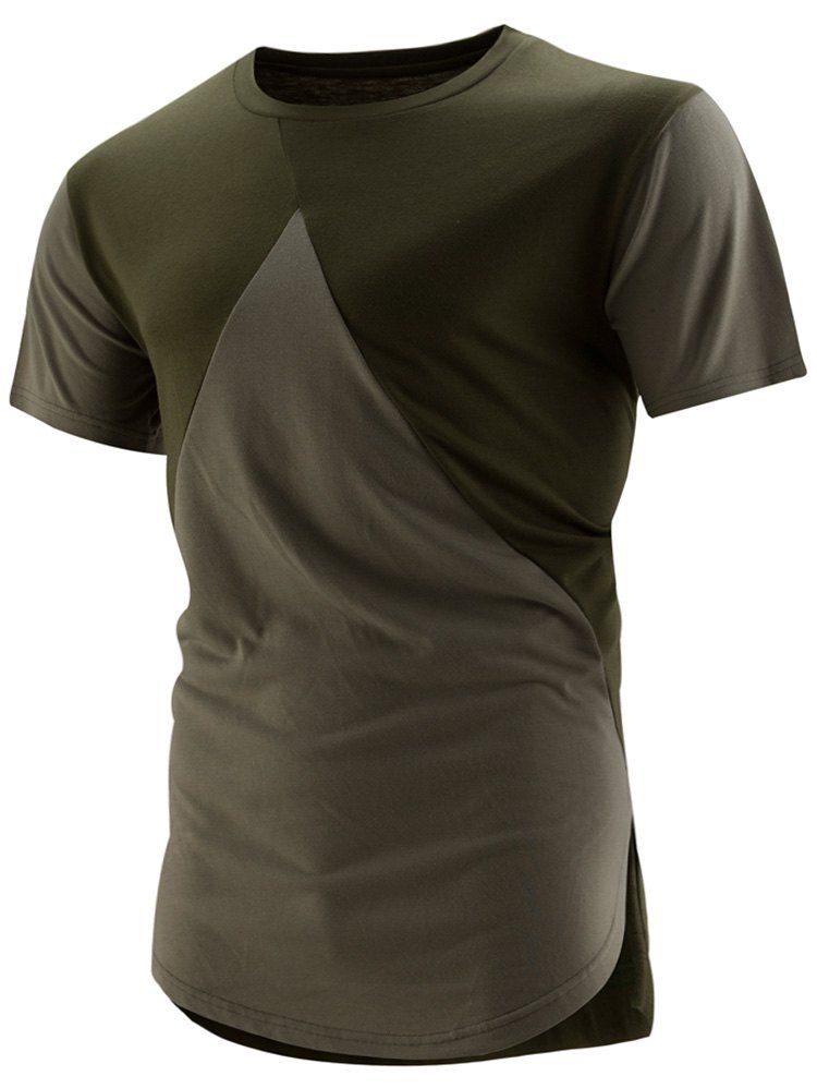 

High-Low Hem Colorblock T-Shirt, Green