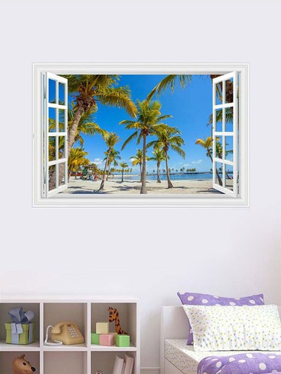 Autocollant muraux pour fenêtre 3D Palm Beach Seashell - Bleu 60*90CM