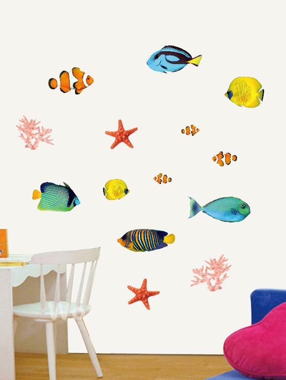 Autocollant Mural Décoratif Poisson étoile de Mer Corail de Bande Dessinée - multicolore 