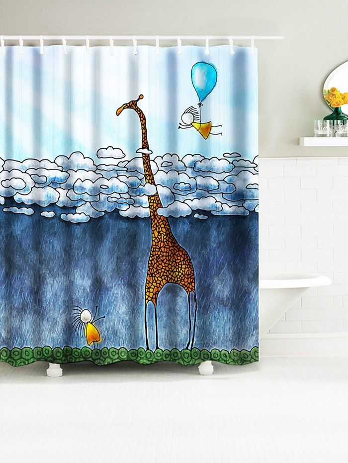 

Cartoon Giraffe Balloon Waterproof Fabric Bath Curtain, Blue