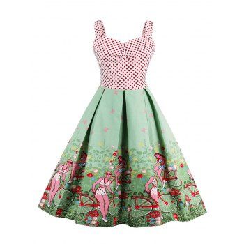Polka Dot Scenic Print Vintage Dress