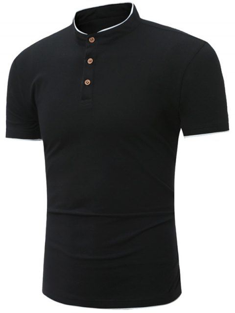 [17% OFF] 2019 Grandad Collar Short Sleeve T Shirt In BLACK 4XL ...