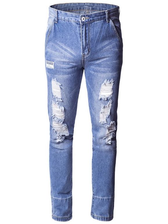 Jeans minces affligés - Bleu clair 36