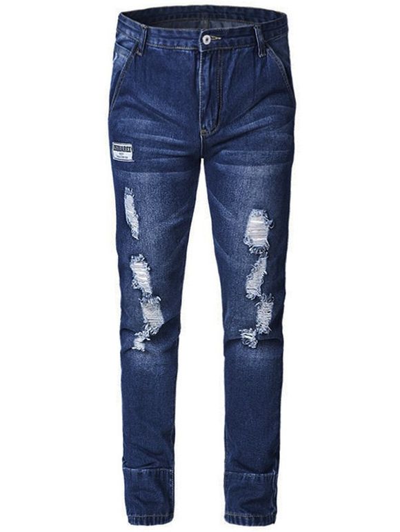 Jeans minces affligés - Bleu profond 31