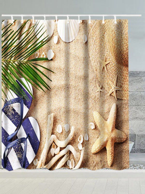 

Beach Starfish Slippers Water Resistant Fabric Shower Curtain, Sand yellow