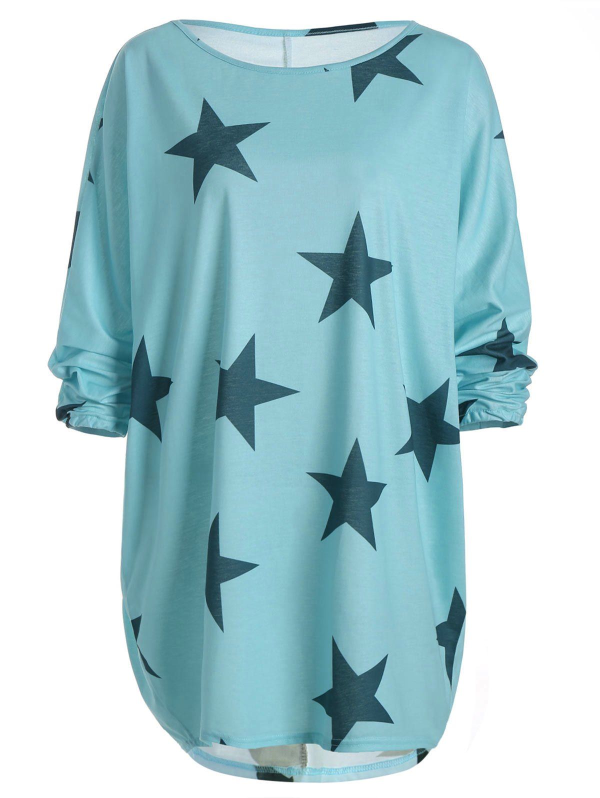 

Star Print Long Sleeve T-Shirt Dress, Ice blue